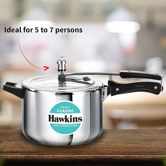 Hawkins Tri-ply Stainless Steel Pressure Cooker, 5L, Silver Pressure Cooker