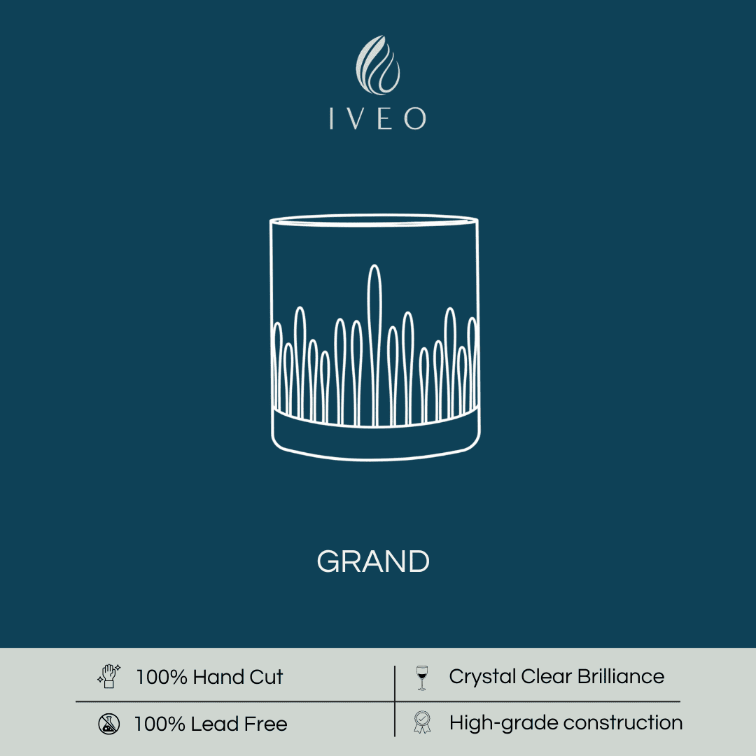 Iveo Crystalline Grand Crystal Whisky Glass featuring 100 percent hand cut design and lead free construction