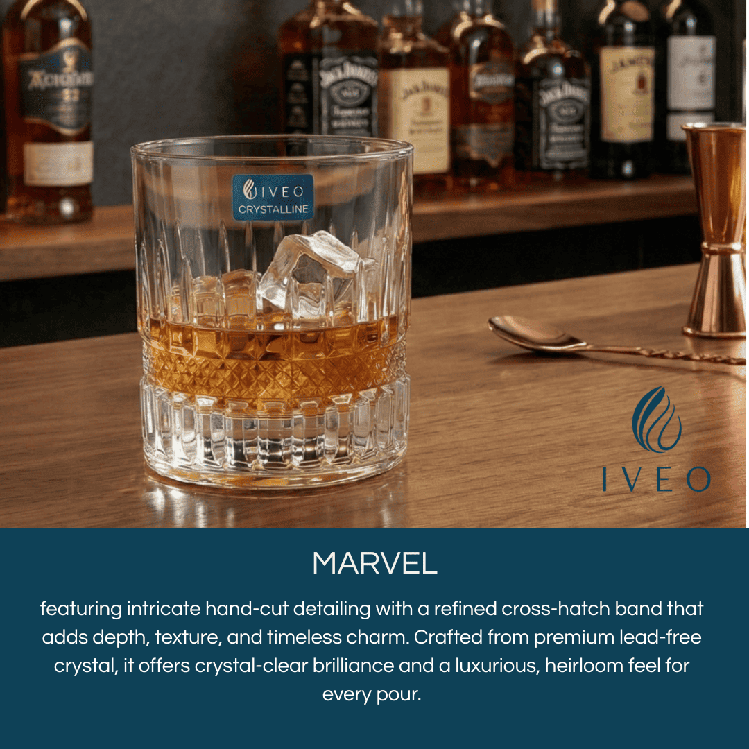 Iveo Crystalline Marvel Crystal Whisky Glass with Hand-Cut Detailing and Luxe Design for Every Pour