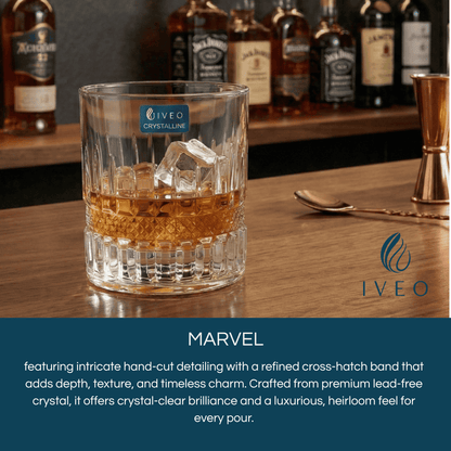 Iveo Crystalline Marvel Crystal Whisky Glass with Hand-Cut Detailing and Luxe Design for Every Pour