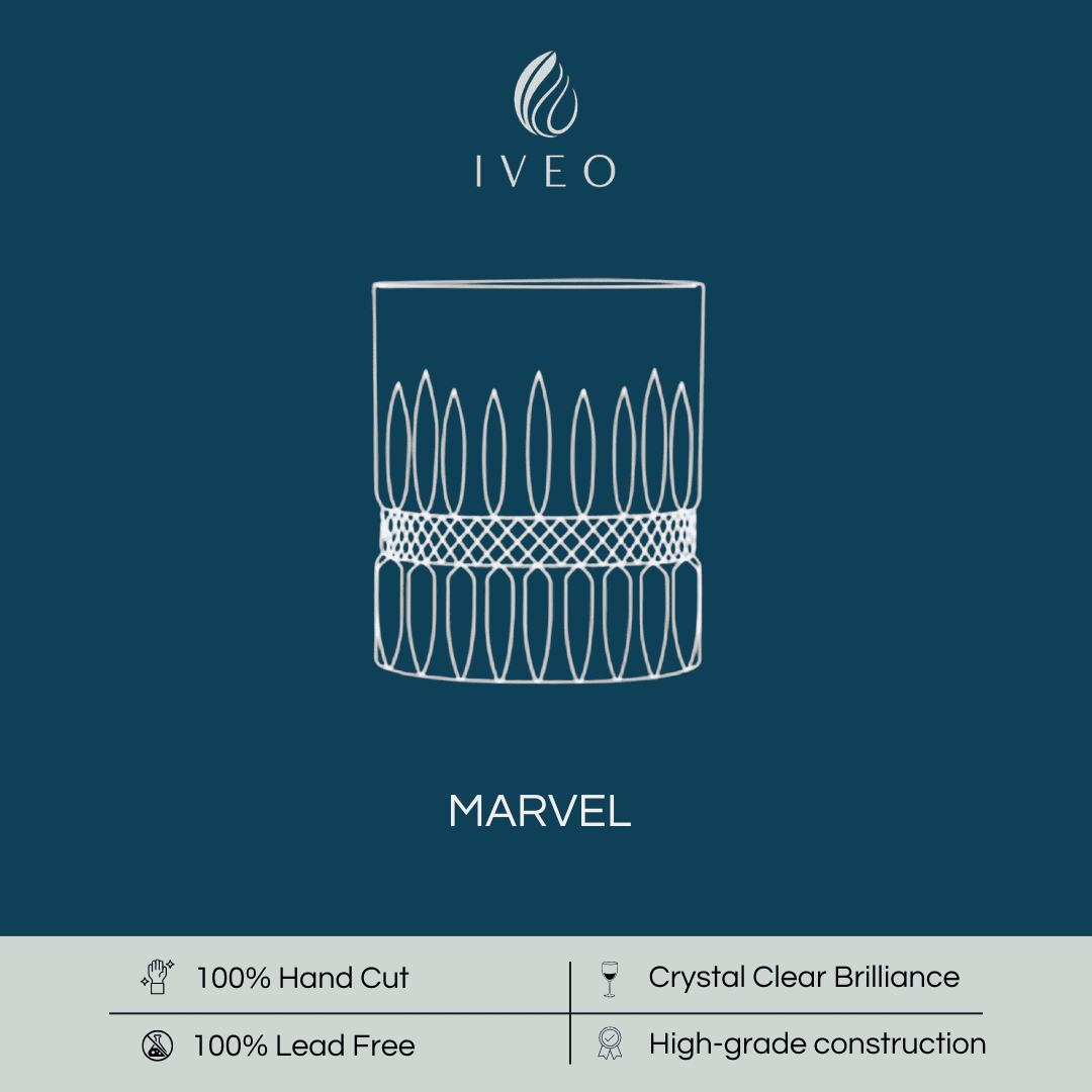 Iveo Crystalline Marvel Crystal Whisky Glass with Hand Cut Design and Lead Free Construction