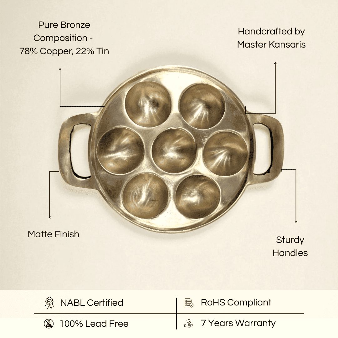Kansa appam pan 7 containers made of pure bronze with sturdy handles and matte finish