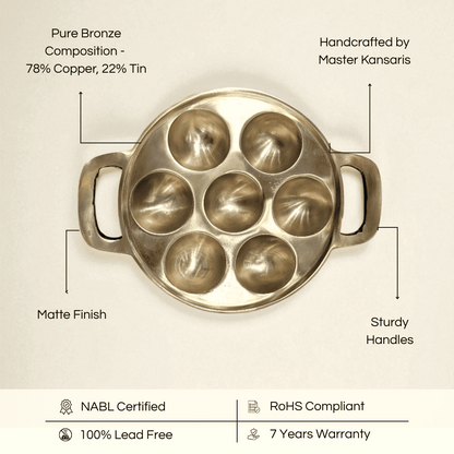 Kansa appam pan 7 containers made of pure bronze with sturdy handles and matte finish