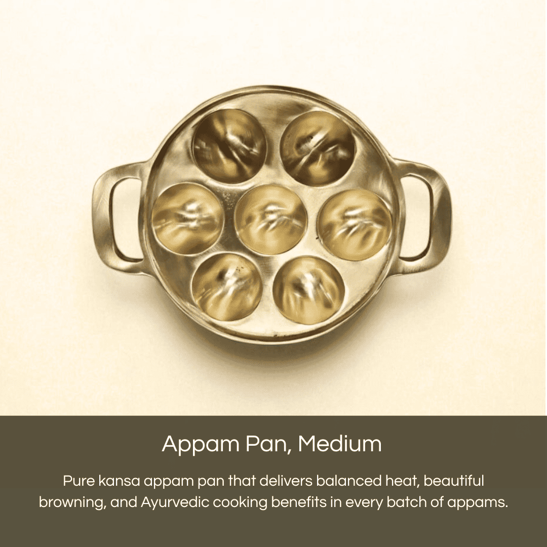Kansa appam pan 7 containers offering even heat and Ayurveda benefits for perfect appams