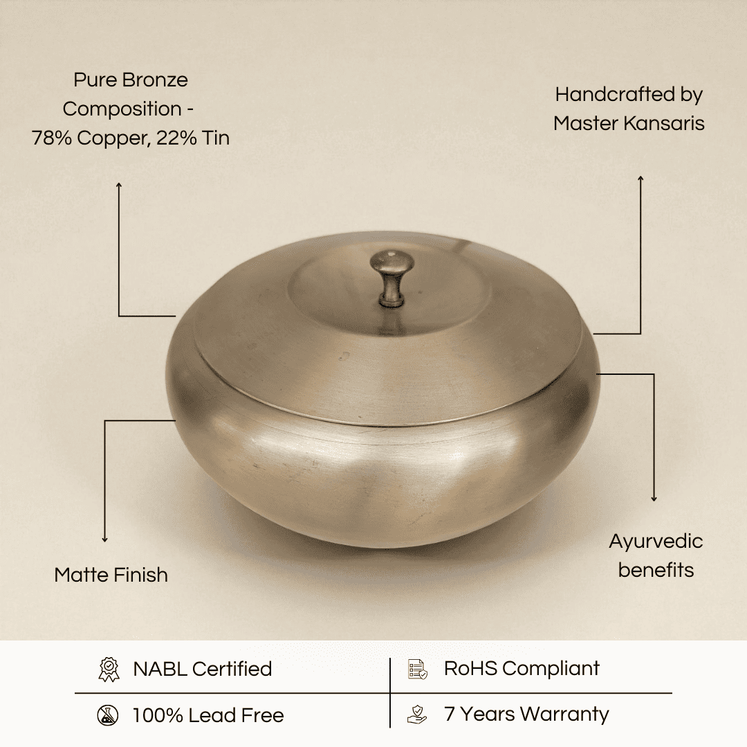 Kansa curve handi in bronze with a matte finish, handcrafted for Ayurvedic benefits by Kansyam