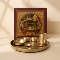 Kansa Thali Set Curve,  7 pcs, with Gift Box
