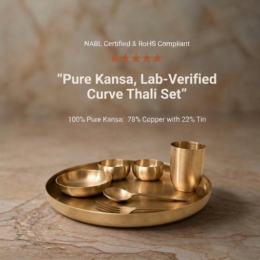 Pure kansa Curve Thali Set - NABL certified and RoHS compliant, 78% copper 22% tin bronze