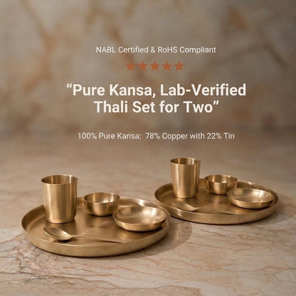 Pure kansa thali set for two - NABL certified and RoHS compliant, 78% copper 22% tin bronze