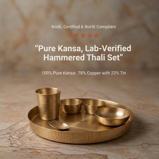 Pure kansa Hammered Thali Set - NABL certified and RoHS compliant, 78% copper 22% tin bronze