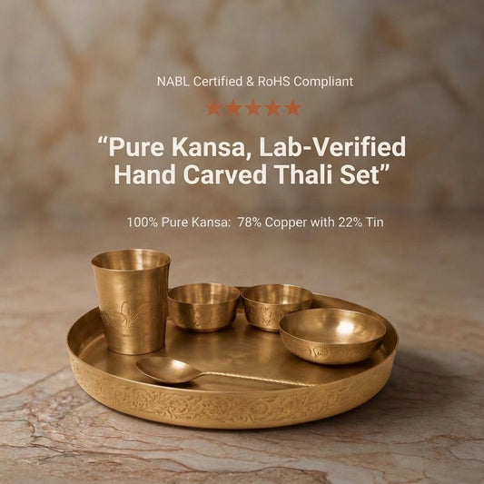 Pure kansa Hand Carved Thali Set - NABL certified and RoHS compliant, 78% copper 22% tin bronze