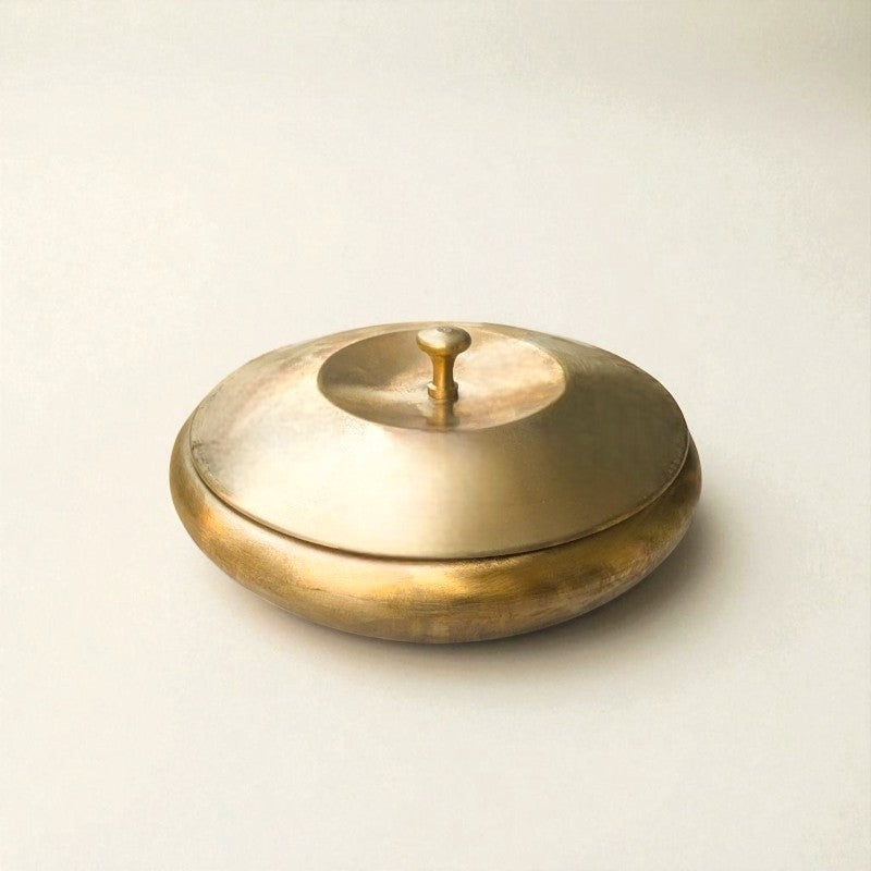 Kansa handi apple shape 500ml handcrafted bronze container with a smooth lid for serving