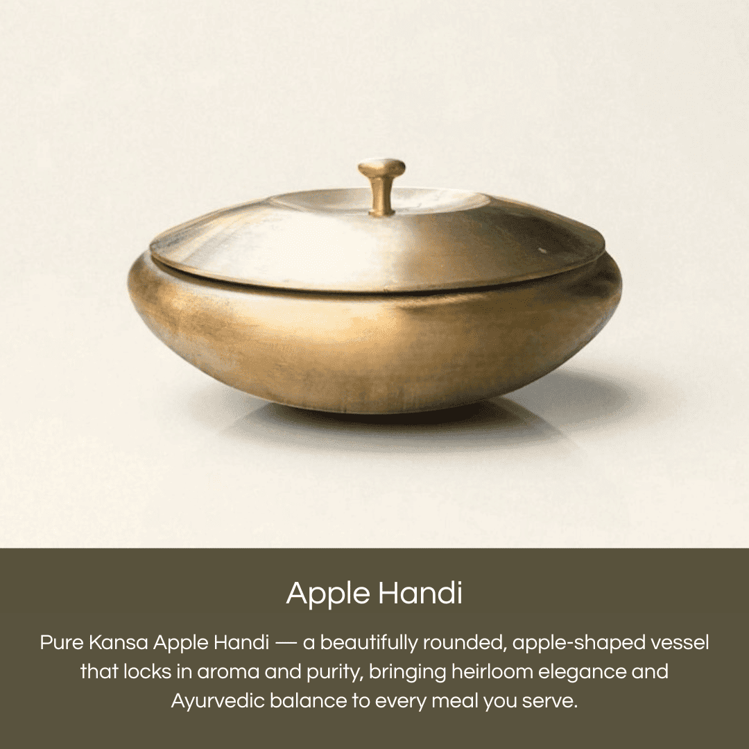 Kansa handi apple shape 500ml crafted from bronze, perfect for elegant serving and Ayurvedic balance