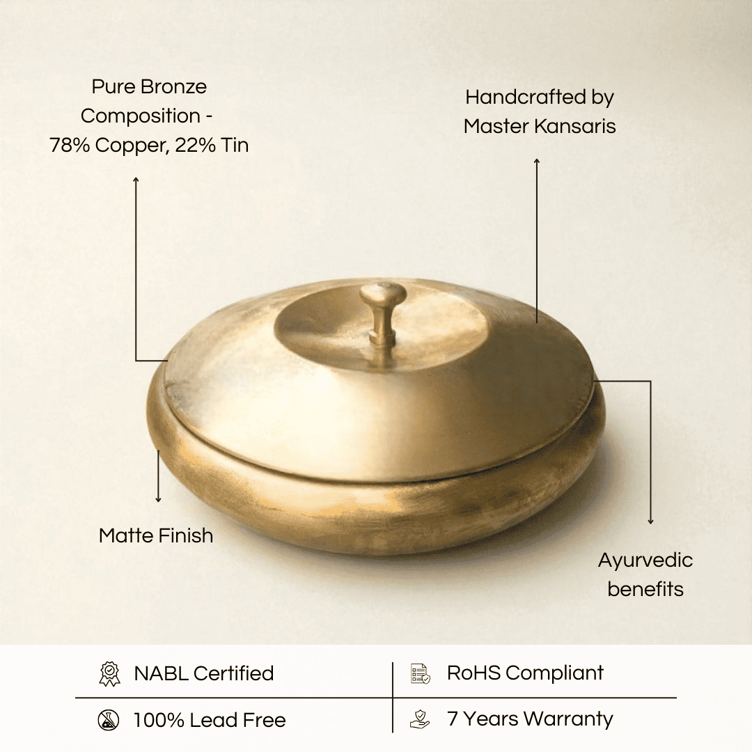 Kansa handi apple shape 500ml made of pure bronze with matte finish and Ayurvedic benefits