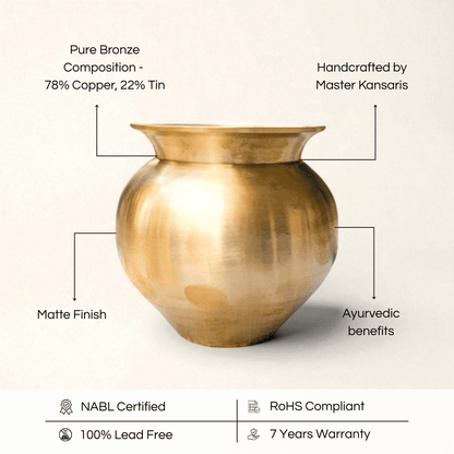 Kansa lota pooja bronze pot handcrafted with 78% copper and 22% tin for Ayurvedic benefits