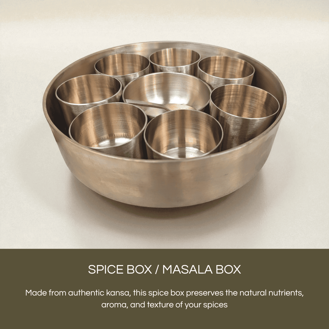 Kansa masala box spice box with nine compartments for organizing spices and preserving flavor