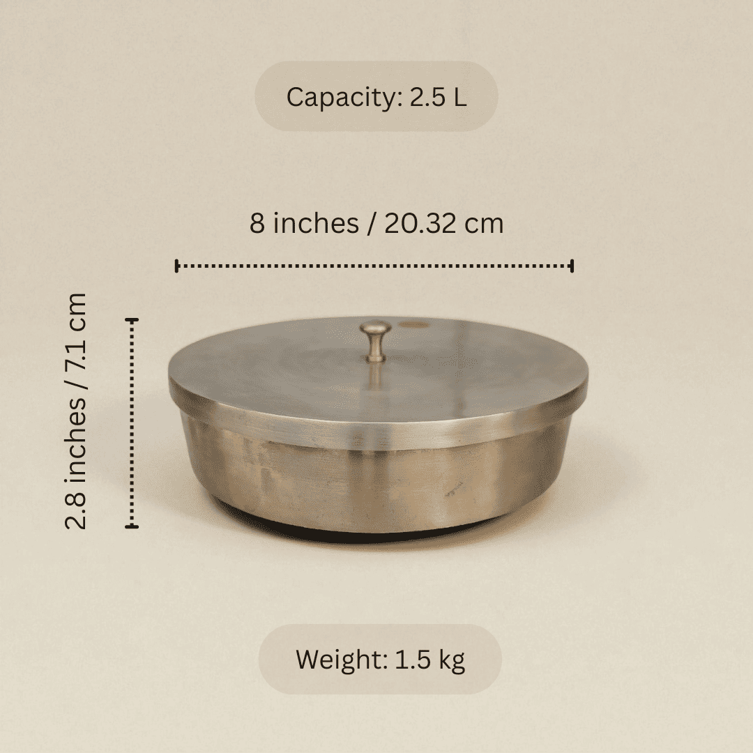 Kansa masala box spice box with 2.5L capacity and 8-inch diameter for storing spices