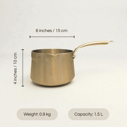 Kansa saucepan tea pan 1500ml with a curved handle and a polished finish for versatile cooking
