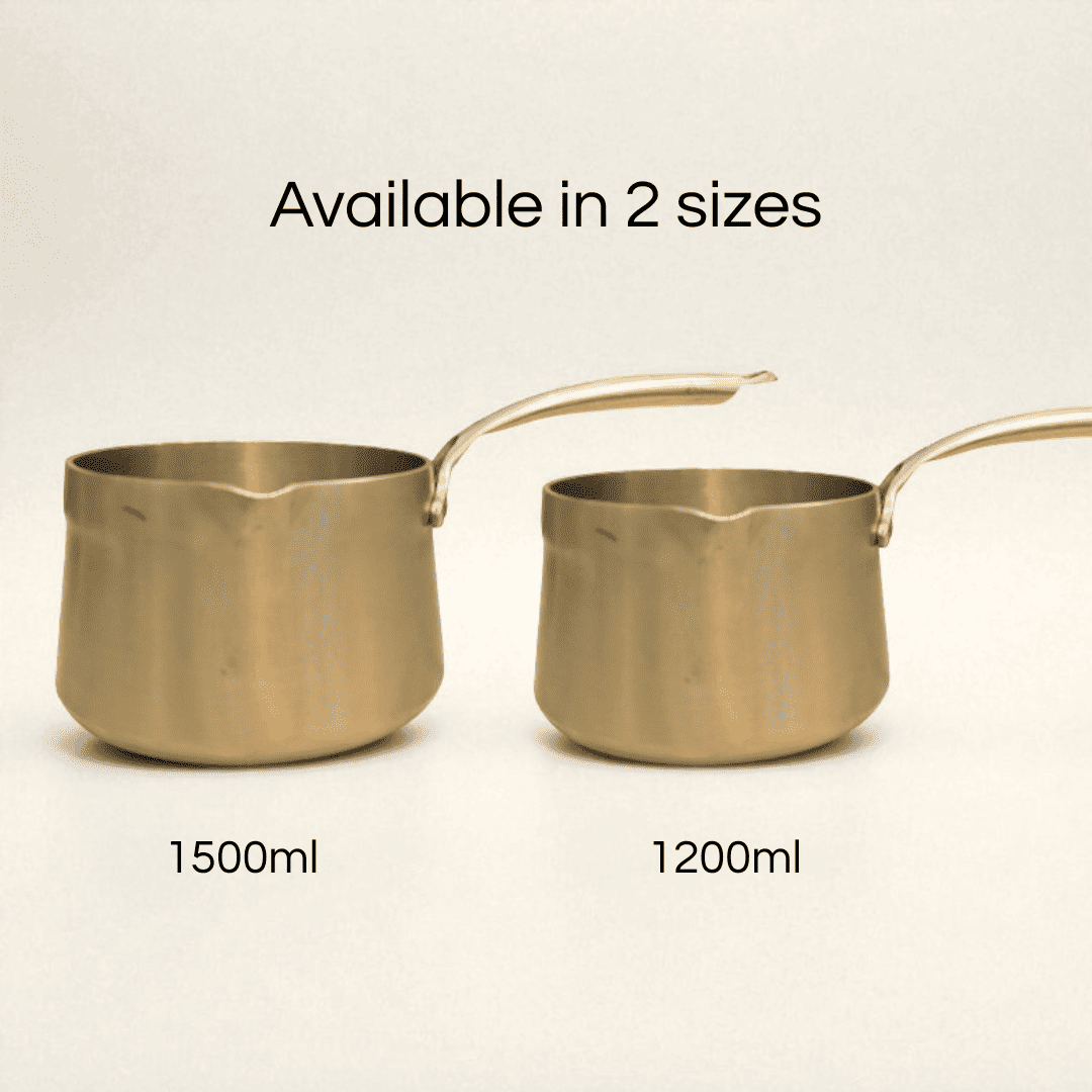 Kansa saucepan tea pan available in 1200ml and 1500ml sizes for versatile cooking options