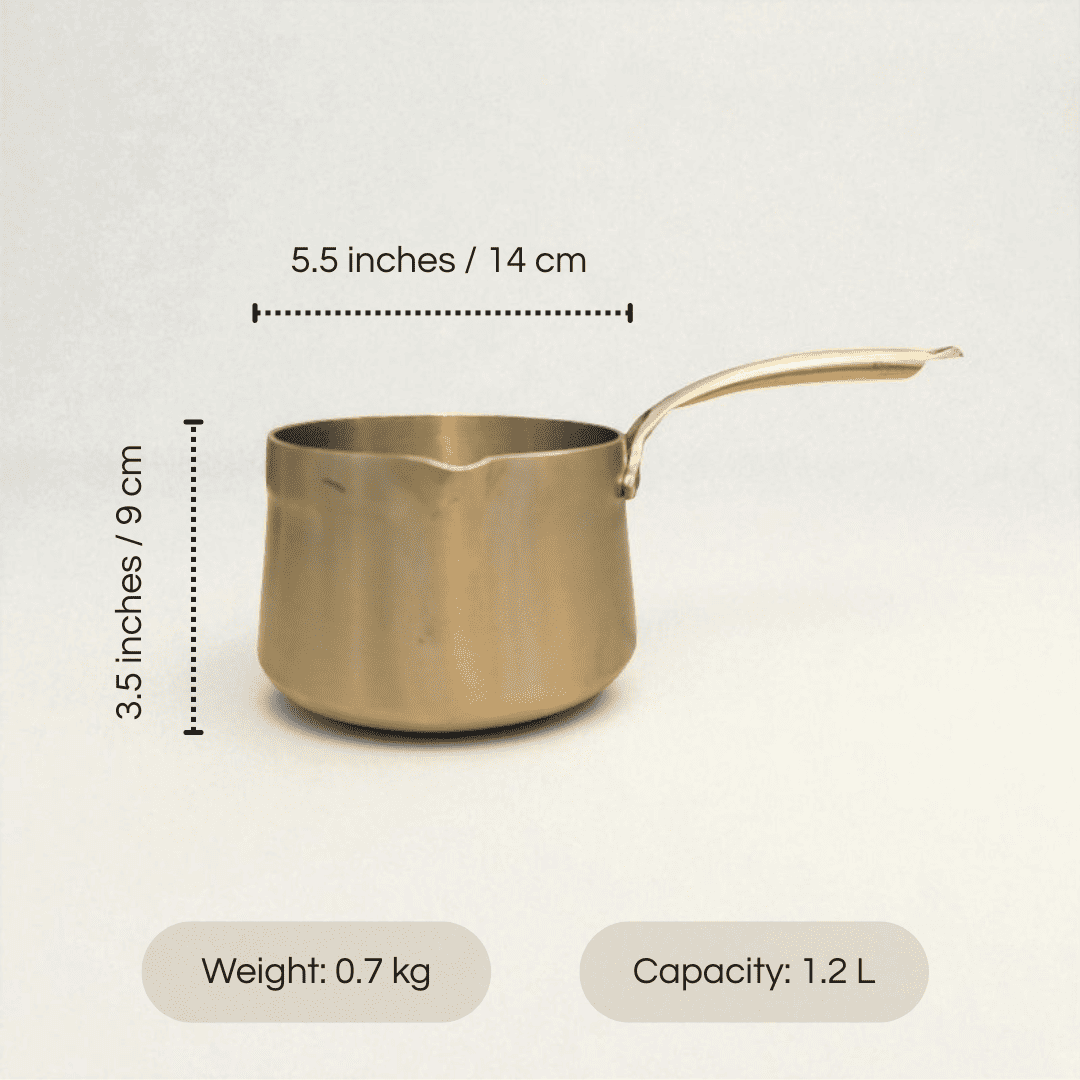 Kansa saucepan tea pan with a 1.2 L capacity and elegant golden finish