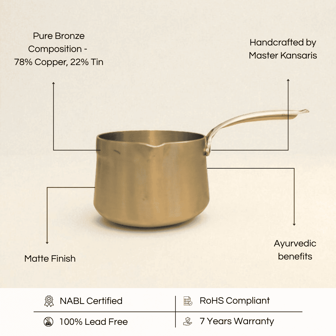 Kansa saucepan tea pan handcrafted with pure bronze for Ayurvedic cooking benefits