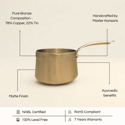 Kansa saucepan tea pan handcrafted with pure bronze for Ayurvedic cooking benefits