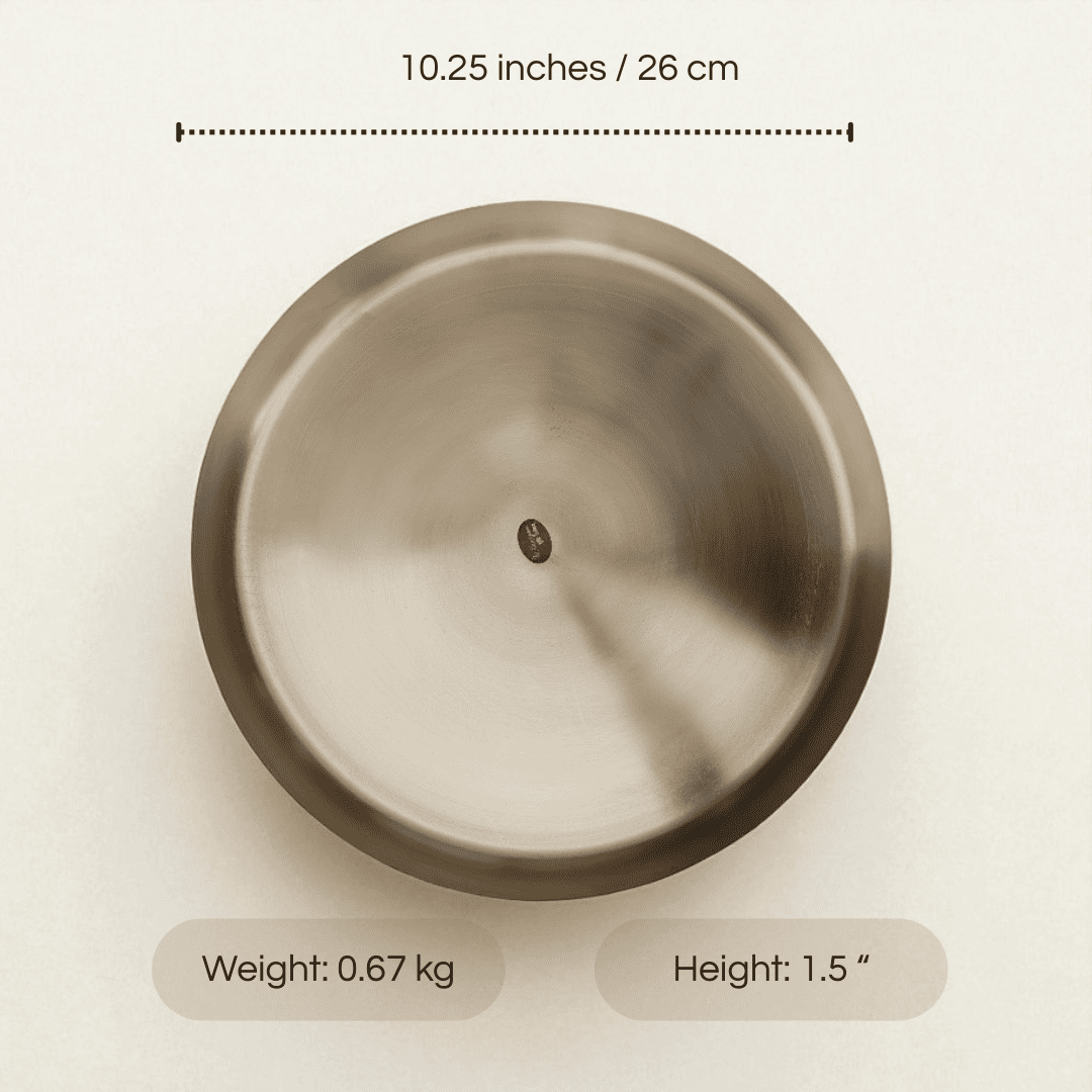 Kansa thali 10 inch bronze plate with a smooth finish for serving food elegantly