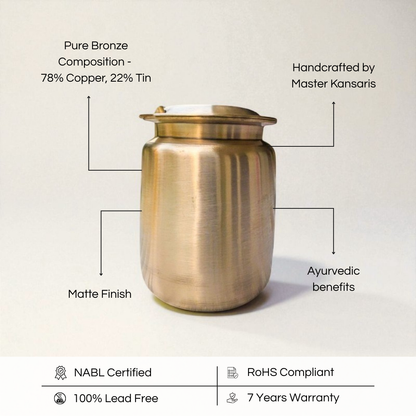 Kansa Oil / Ghee Loti with Lid & Spoon, Matte finish, 400 ml