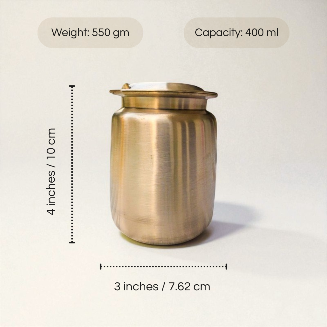 Kansa Oil / Ghee Loti with Lid & Spoon, Matte finish, 400 ml