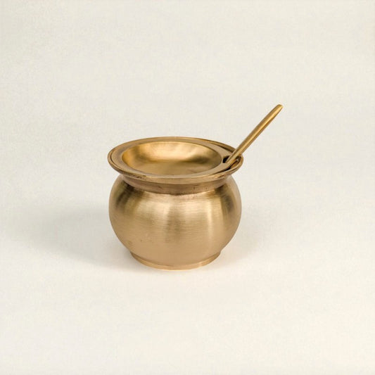 Kansa Oil / Ghee Loti with Lid & Spoon, Matte finish, 220 ml