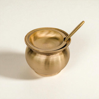 Kansa Oil / Ghee Loti with Lid & Spoon, Matte finish, 220 ml