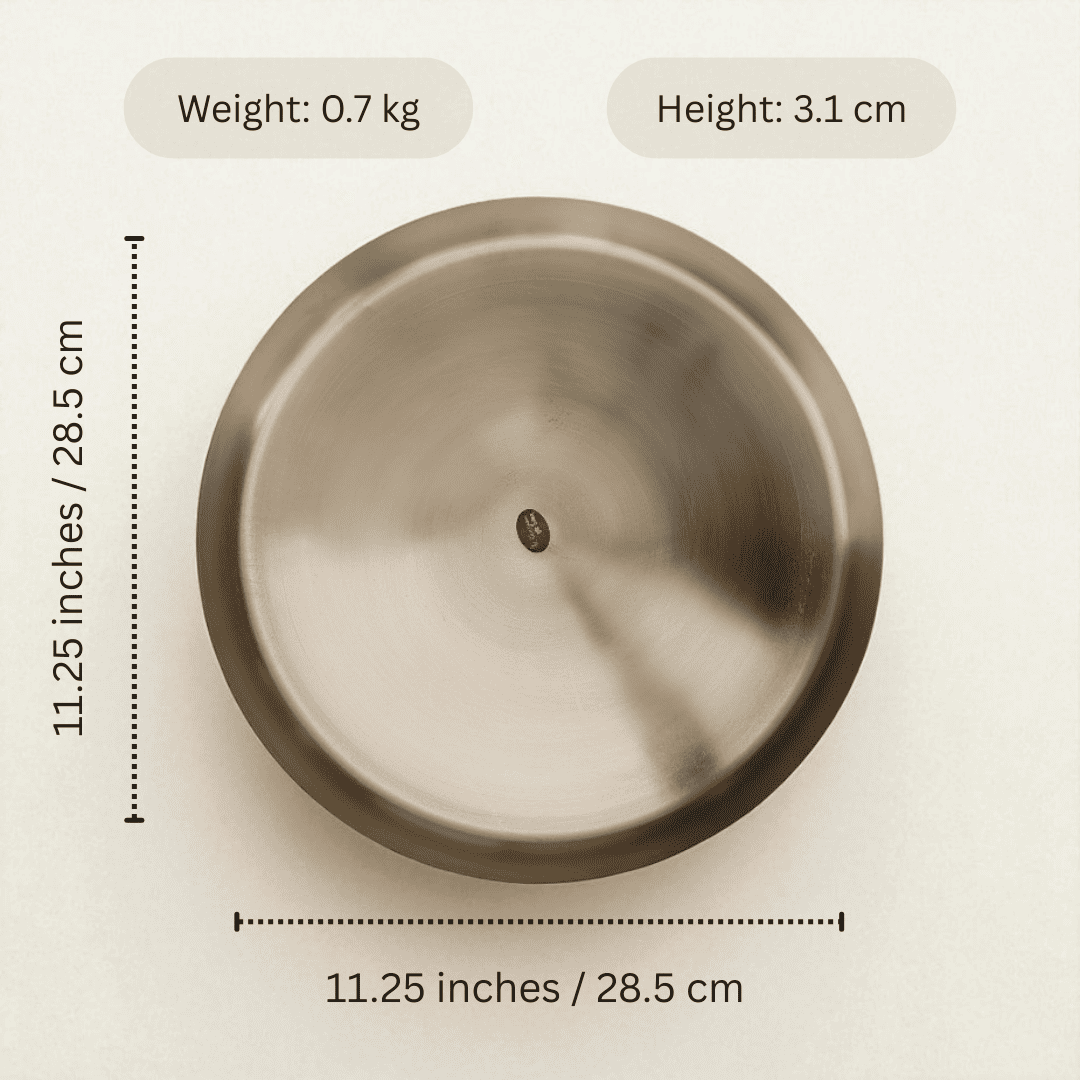 Classic Kansa Thali, Bronze Dinner Plate, 11 inch (28cm)