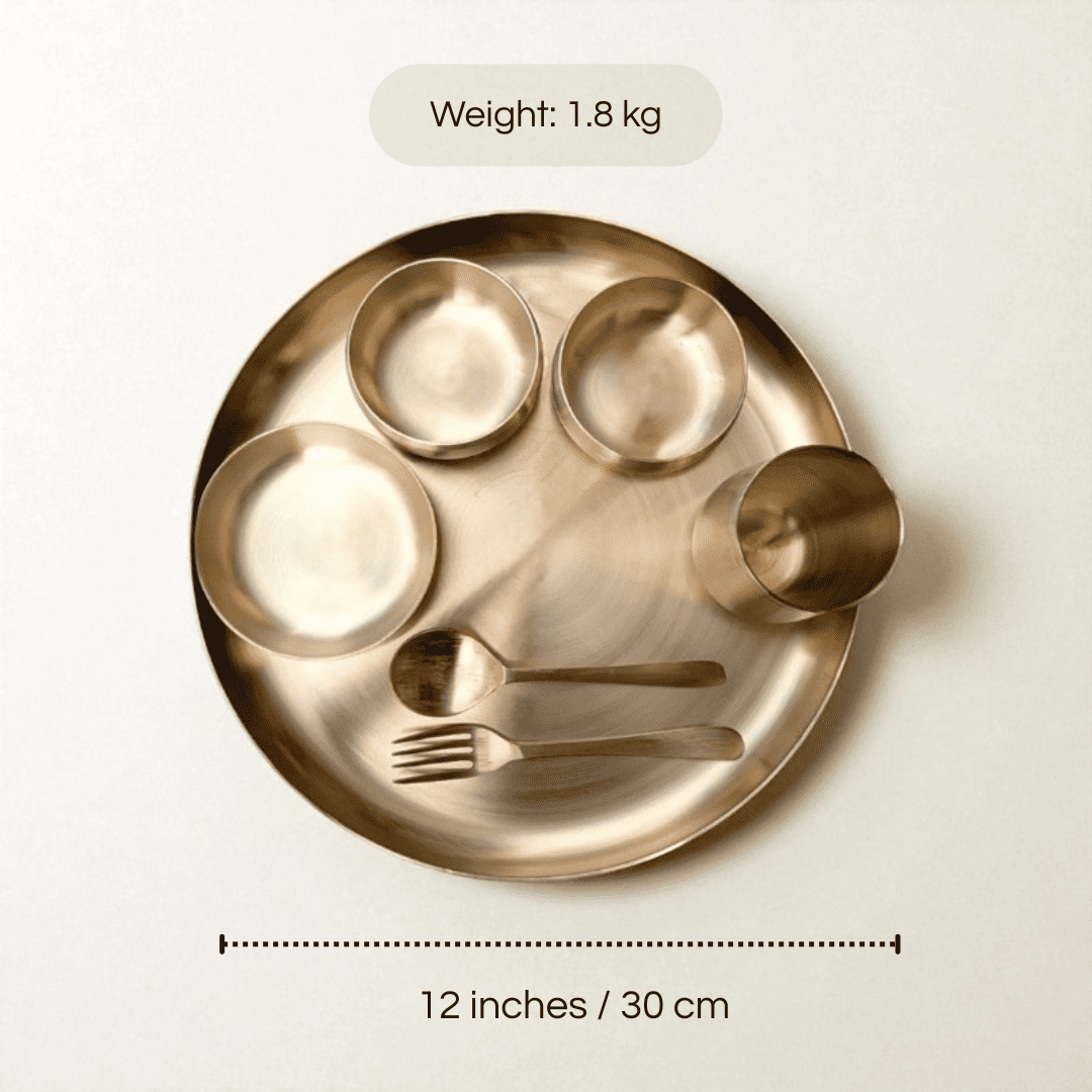 Kansa Thali Set Curve,  7 pcs