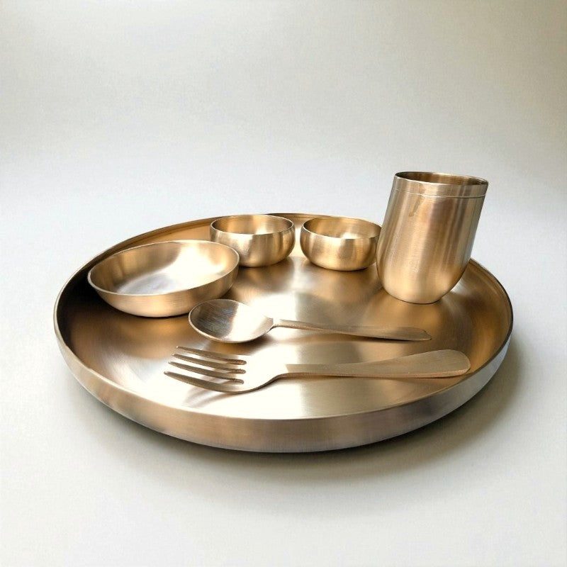 Kansa Thali Set Curve,  7 pcs