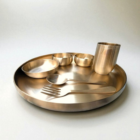 Kansa Thali Set Curve,  7 pcs