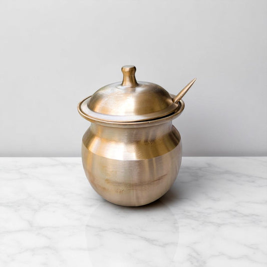 Kansyam bronze ghee loti with lid spoon perfect for traditional pooja rituals and serving ghee