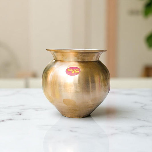 Kansyam Pure Bronze, Kansa Lota Pooja, 750 ml. Front View on a marble surface