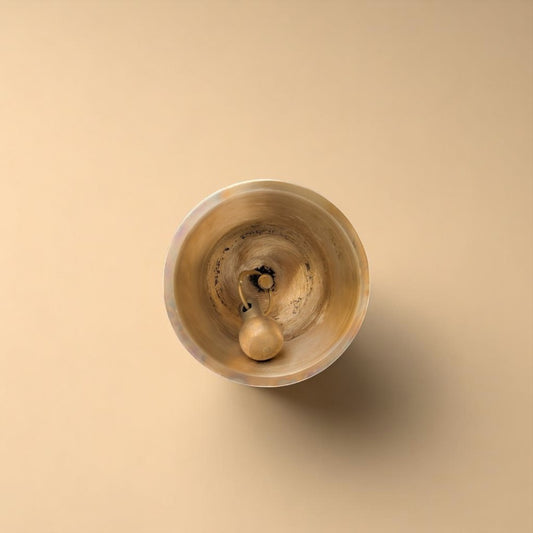 Top view of Kansa Pooja Ghanti 5 and a half inch bronze hand bell showing the clapper inside