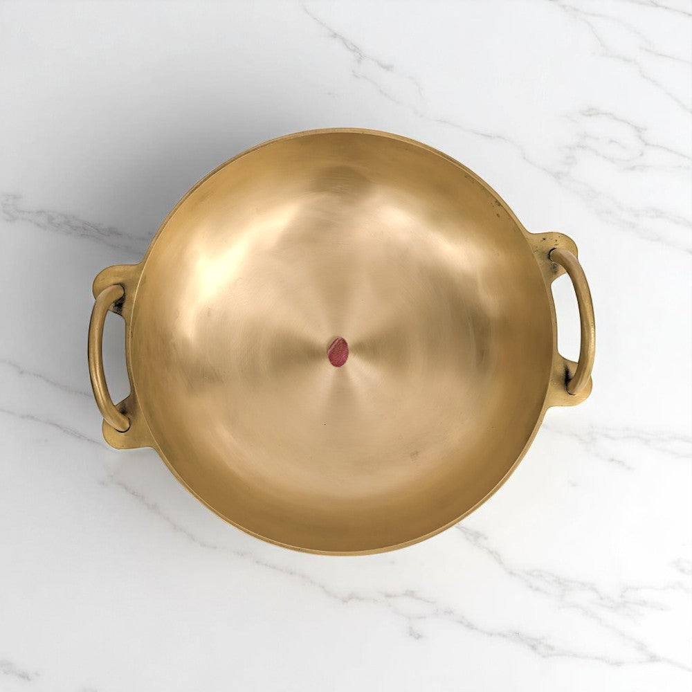 Top-down view of Kansyam Ruby kansa kadai, 4 litres, showing its wide cooking surface