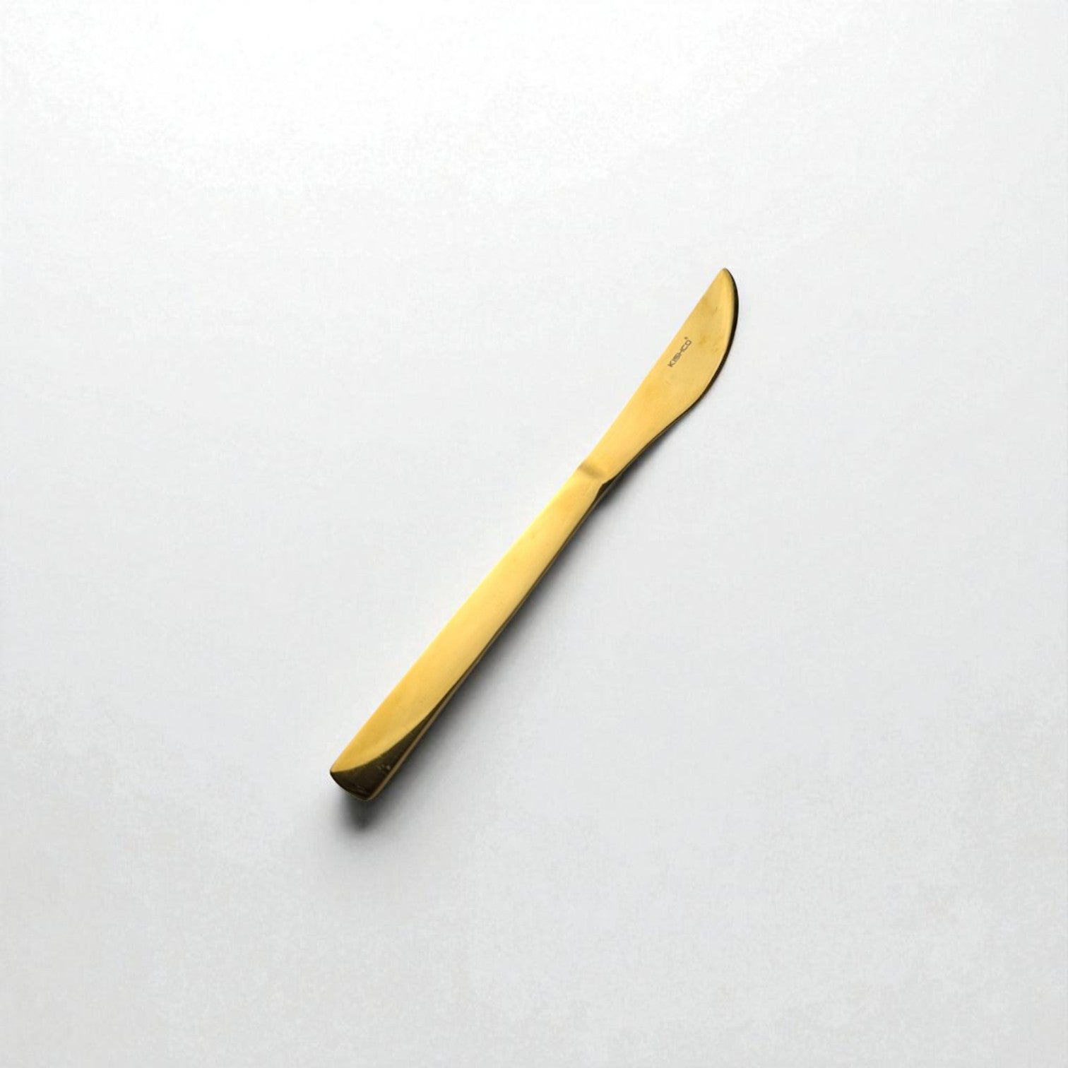 Kishco Cutlery Gold PVD Dinner Knife with sleek modern design and gold finish on white background