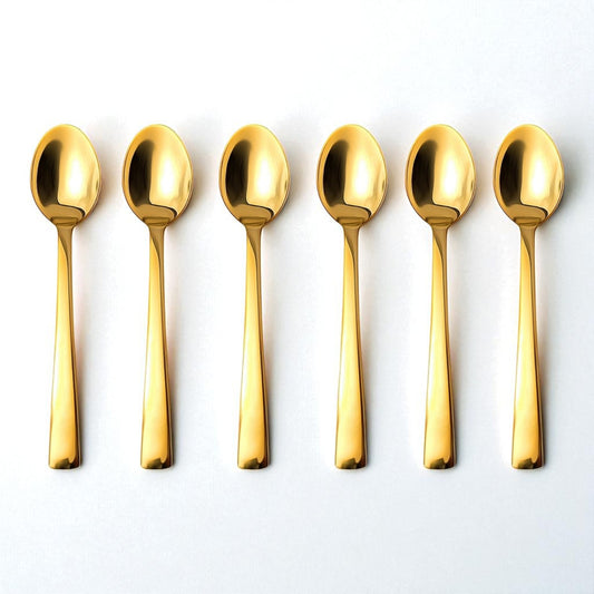 Set of six Kishco Cutlery Gold PVD Dinner Spoon with polished gold finish
