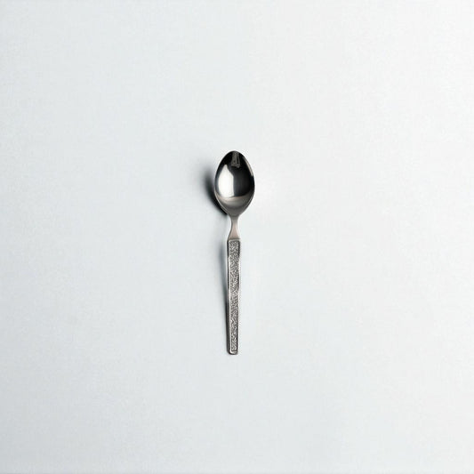 Kishco Cutlery Parma Coffee Spoon with textured handle and polished stainless steel finish