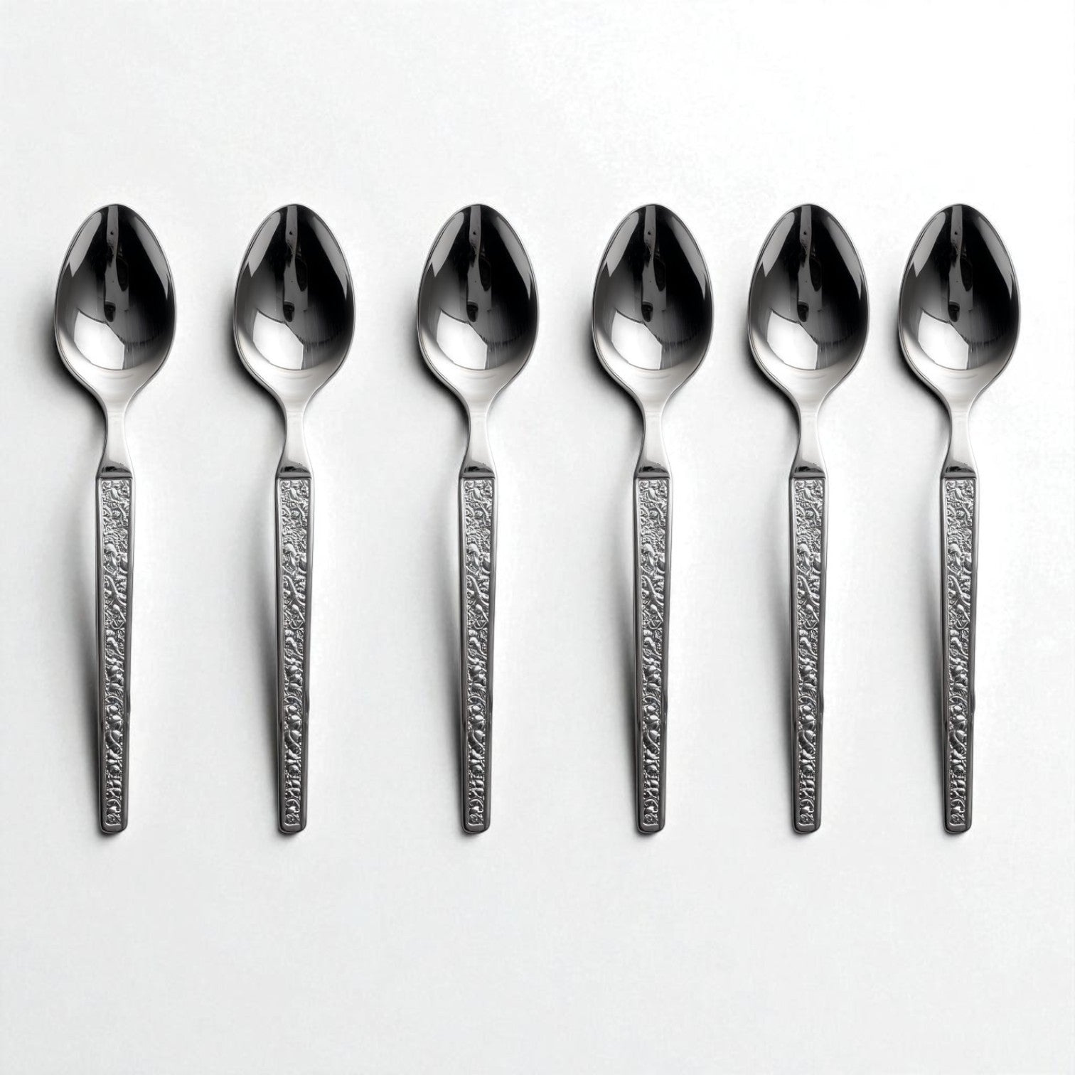 Set of six Kishco Cutlery Parma Dinner Spoons with textured handles in stainless steel