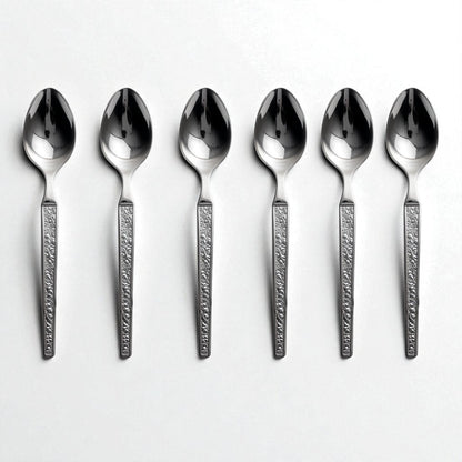Set of six Kishco Cutlery Parma Dinner Spoons with textured handles in stainless steel