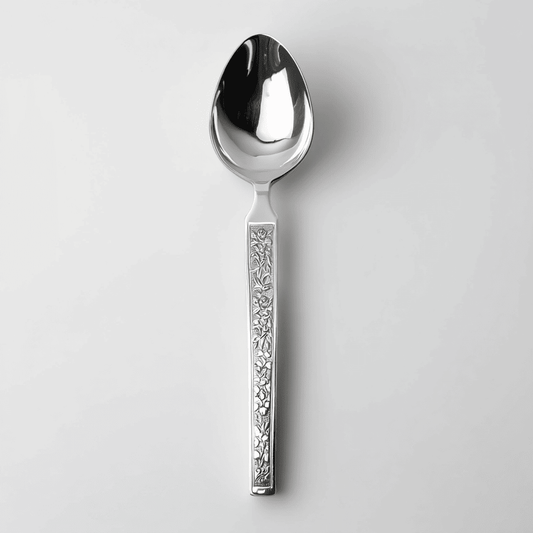 Kishco Cutlery Parma Serving Spoon Oval with floral patterned handle and polished stainless steel bowl