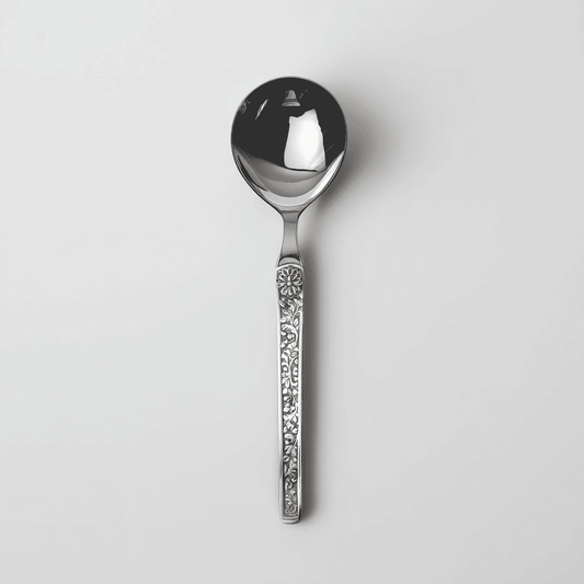 Kishco Cutlery Parma Serving Spoon Round Small with ornate floral handle design in polished stainless steel
