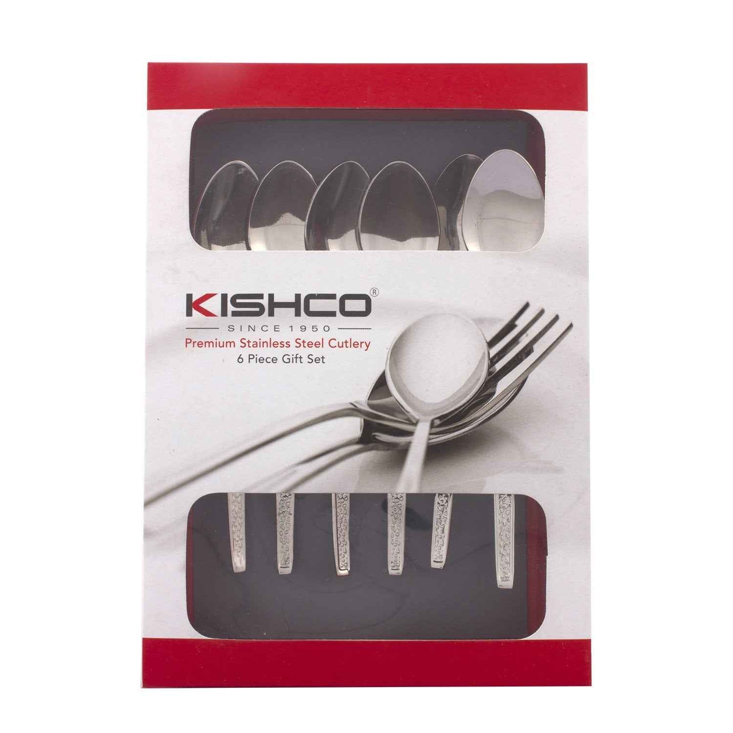Kishco Cutlery Parma Tea Spoon six piece stainless steel set in branded packaging
