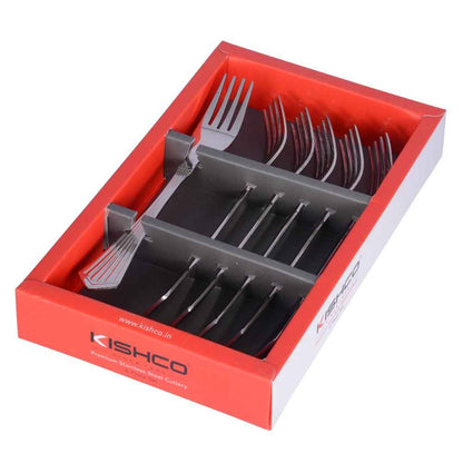 Kishco Cutlery Symphony Dinner Fork set of stainless steel forks in red and white packaging