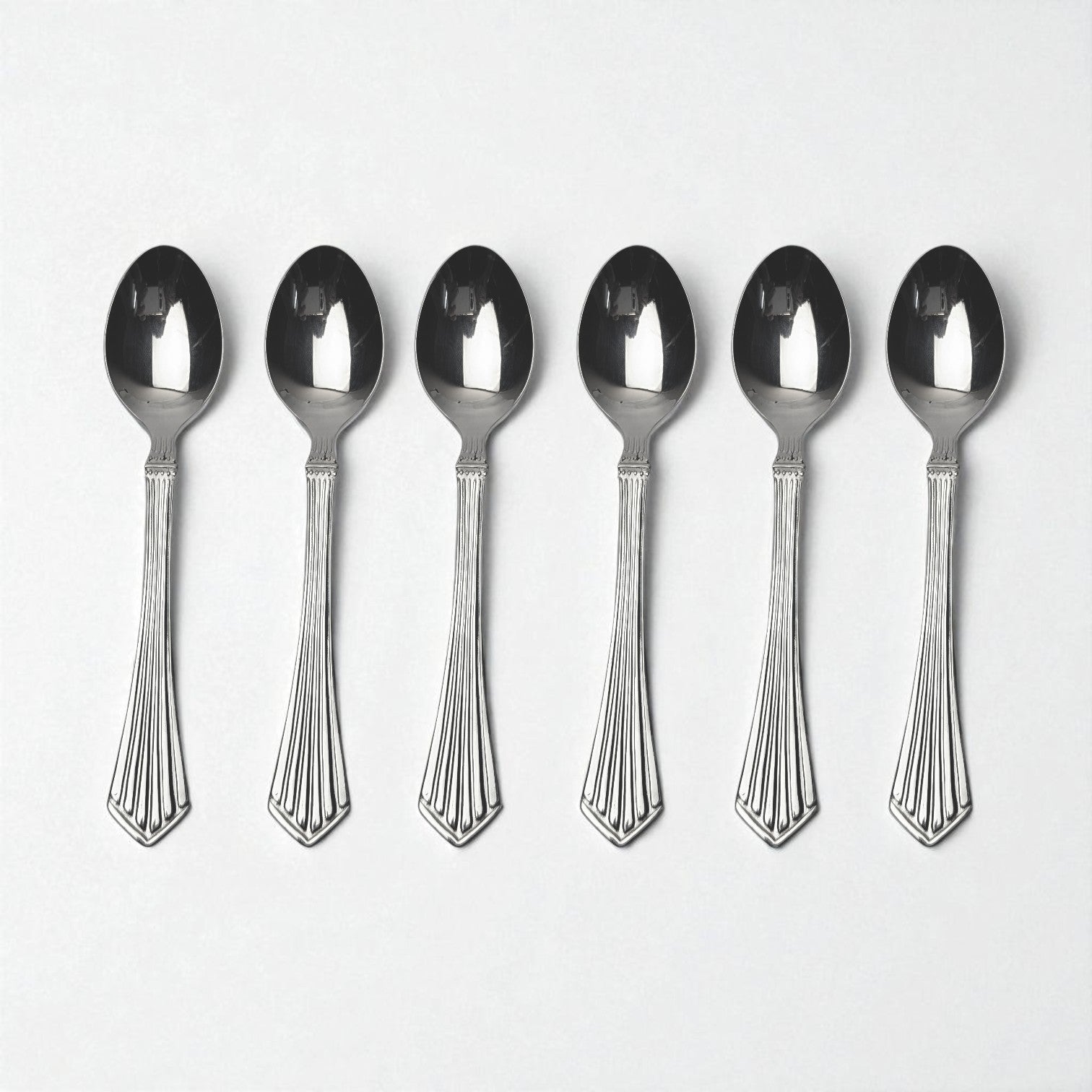 Set of six Kishco Cutlery Symphony Dinner Spoon stainless steel spoons with decorative handles