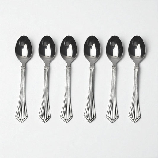 Set of six Kishco Cutlery Symphony Dinner Spoon stainless steel spoons with decorative handles