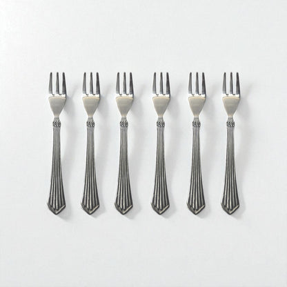 Set of six Kishco Cutlery Symphony Fruit Forks with elegant striped handles in stainless steel